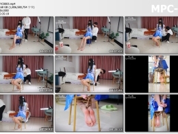 中二病原创_大二学姐西施cos，束缚体验，椅背欧式驷马，两只小脚悬在椅子下面不停错动挣扎